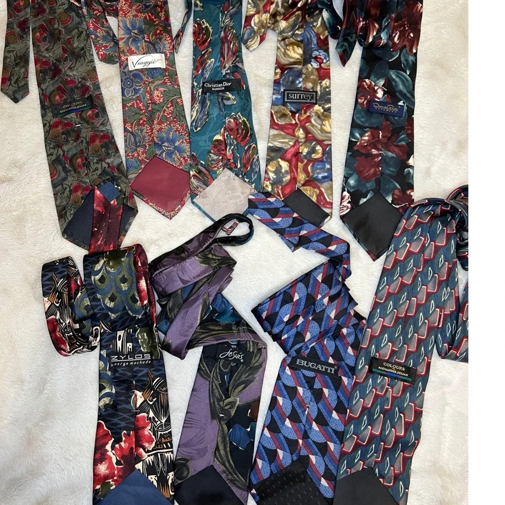 Vintage Mens Silk Necktie Lot Christian Dior Bugatti Floral Geometric Multi OS